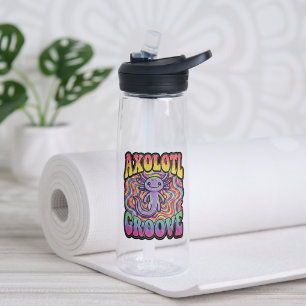 Cute Groovy Hippie Axolotl Retro 70s Rainbow Art Water Bottle