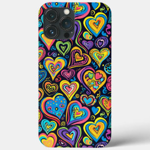 Cute Groovy Hippie Love Hearts iPhone 13 Pro Max Case