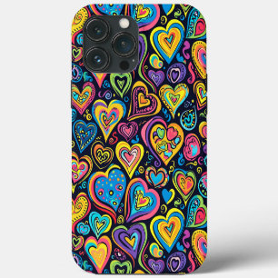 Cute Groovy Hippie Love Hearts iPhone 13 Pro Max Case