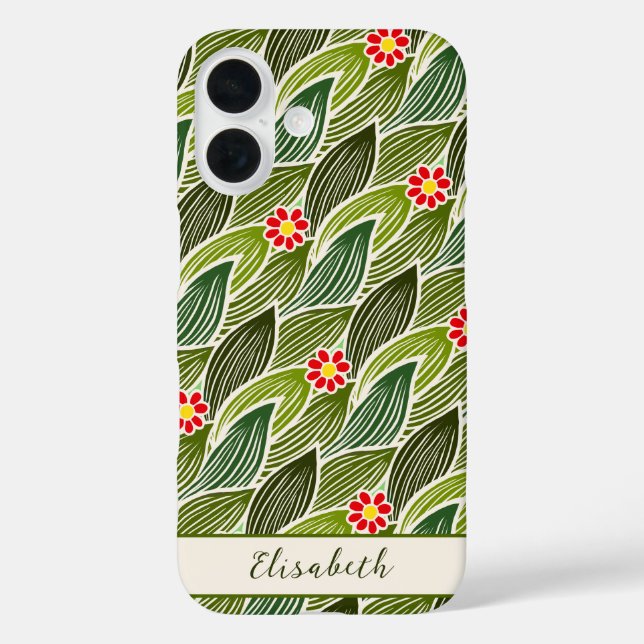  Cute Groovy Hippie Red Green Daisy Floral Pattern Case-Mate iPhone Case (Back)