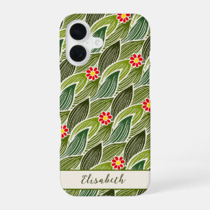 Cute Groovy Hippie Red Green Daisy Floral Pattern iPhone 16 Case