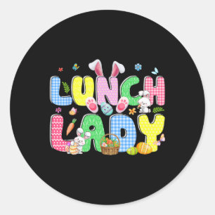 Cute Groovy Lunch Lady Bunny Ears Easter Eggs East Classic Round Sticker