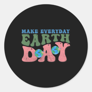 Cute Groovy Make Everyday Earth Day Save Environme Classic Round Sticker