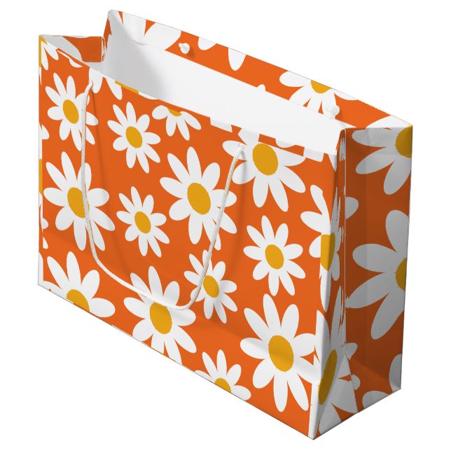 Cute Groovy Retro Daisy  Large Gift Bag (Front Angled)