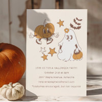 Cute Groovy Retro Pumpkin Ghost Halloween Party
