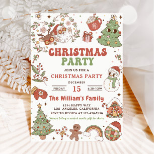 Cute Groovy Santa Christmas Party  Invitation