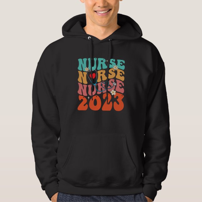 Cute Groovy Stethoscope Nurse Life Nursing Nurse W Hoodie (Front)