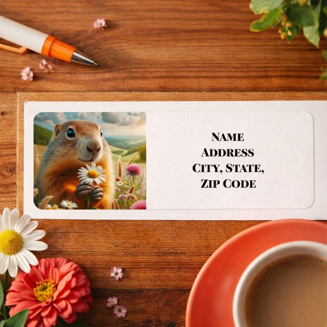 Cute Groundhog and Daisy Return Address Label (Creator Uploaded)