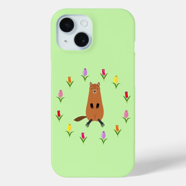 Cute Groundhog and Tulip Flowers Case-Mate iPhone Case (Back)