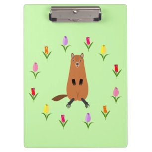 Cute Groundhog and Tulip Flowers Clipboard