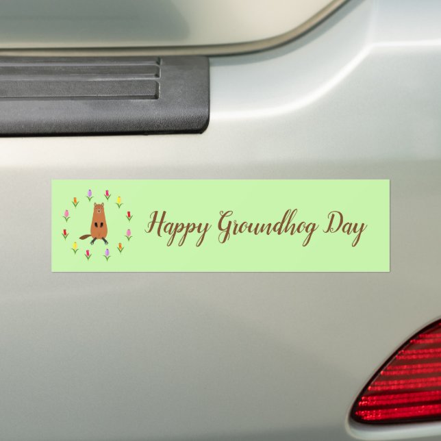 Cute Groundhog and Tulip Flowers Custom Bumper Sticker (On Car)