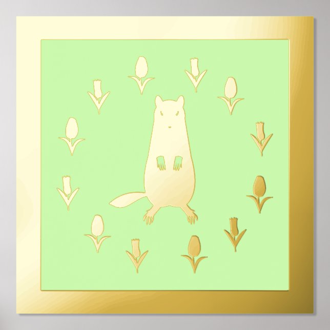 Cute Groundhog and Tulip Flowers Foil Prints (Front)