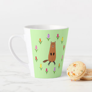 Cute Groundhog and Tulip Flowers Latte Mug