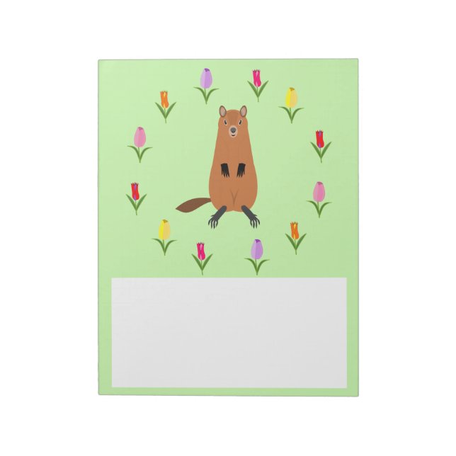 Cute Groundhog and Tulip Flowers Notepad (Rotated)