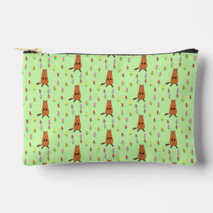 Cute Groundhog and Tulip Flowers Patterned Accessory Pouch