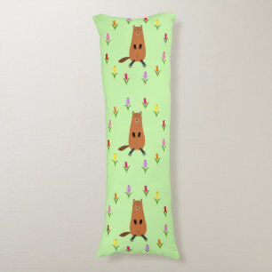 Cute Groundhog and Tulip Flowers Patterned Body Cushion