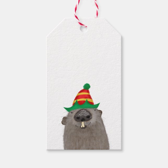 Cute groundhog Christmas gift tags (Front)