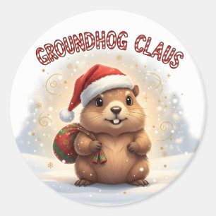 Cute Groundhog Claus Funny Groundhog Christmas Classic Round Sticker