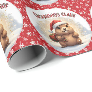 Cute Groundhog Claus Funny Groundhog Christmas Wrapping Paper
