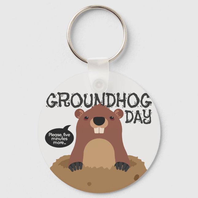 Cute groundhog day cartoon illustration key ring (Front)