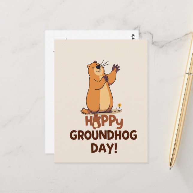 Cute Groundhog Illustration Classic Groundhog Day Postcard (Front/Back In Situ)