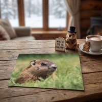 Cute Groundhog Peeking Green Grass Photo