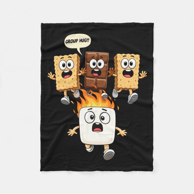 Cute Group Hug Marshmallow Campfire Smores Funny Fleece Blanket (Front)