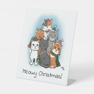 Cute Group Picture of Cartoon Cats Pedestal Sign