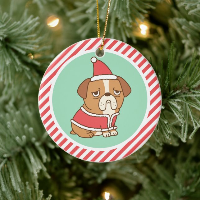 Cute Grumpy Bulldog With Santa Costume Ceramic Tree Decoration (Tree)