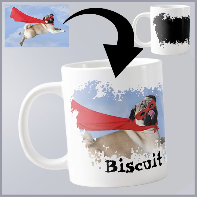 Cute Grunge Funny Custom Photo Pet Dog Dad Pug  Large Coffee Mug (Creator Uploaded)