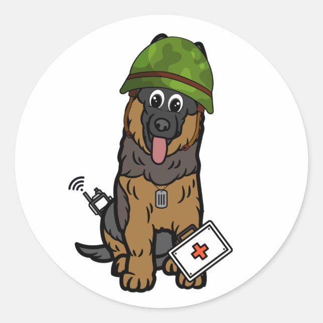 Cute Guard Dog Wearing army helmet Classic Round Sticker (Front)