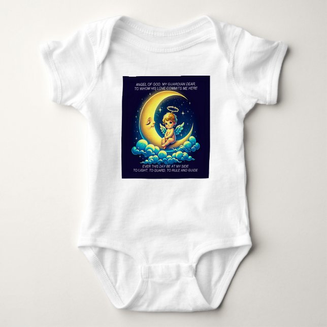 Cute Guardian Angel Cherub and Moon Expressionist Baby Bodysuit (Front)