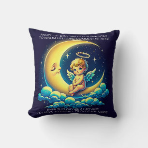 Cute Guardian Angel Cherub and Moon Expressionist Cushion