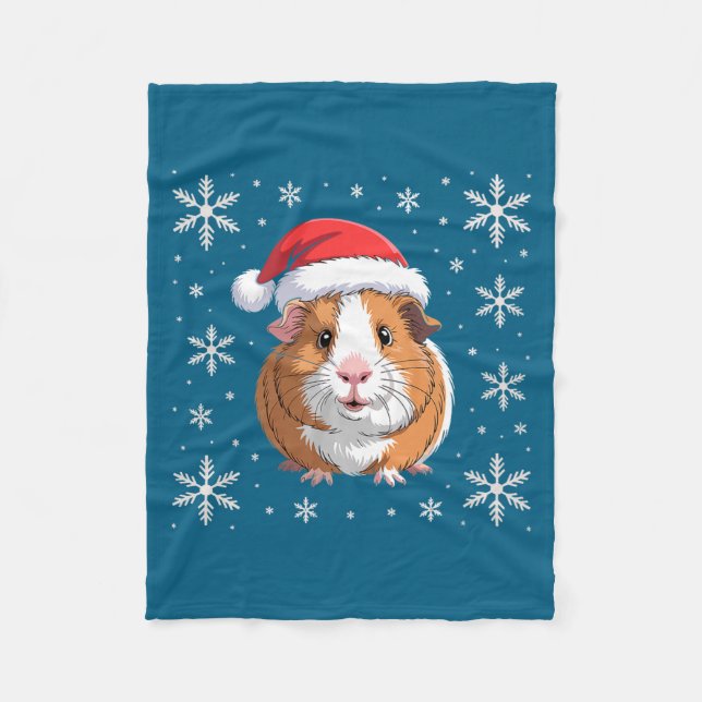 Cute Guinea G Wearing Santa Hat Christmas Premium  Fleece Blanket (Front)