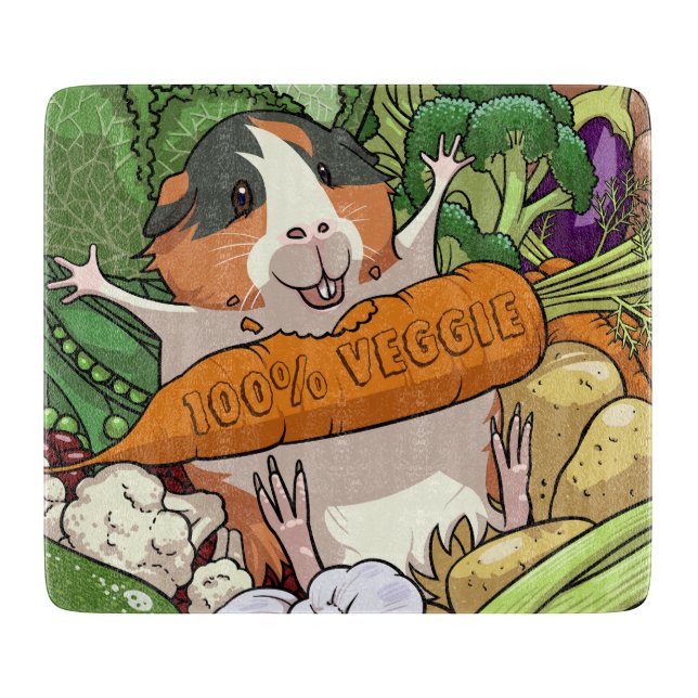 Cute Guinea Pig 100% Veggie Carrot Cartoon Cutting Board (Front)