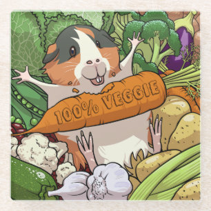 Cute Guinea Pig 100% Veggie Carrot Cartoon Glass Coaster