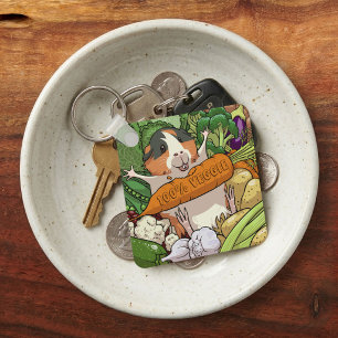 Cute Guinea Pig 100% Veggie Carrot Cartoon Key Ring