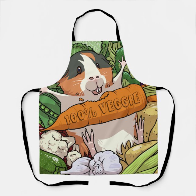 Cute Guinea Pig 100% Veggie Carrot Vegan Cartoon Apron (Front)