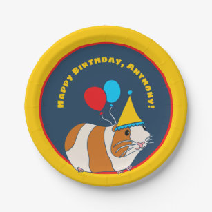 Cute Guinea Pig and Balloons Birthday Party Paper Plate