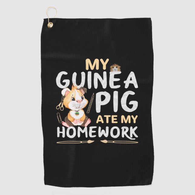 Cute Guinea Pig Ate My Homework Golf Towel (Front)