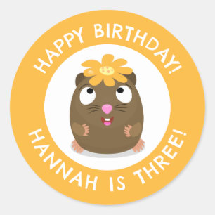 Cute guinea pig cartoon personalised birthday classic round sticker
