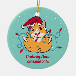 Cute Guinea Pig Christmas Snowy Winter Holiday Ceramic Tree Decoration