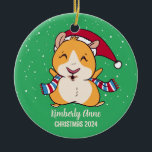 Cute Guinea Pig Christmas Snowy Winter Holiday Ceramic Tree Decoration<br><div class="desc">Cute cartoon animal ornament for kids and children. Perfect for first Christmas celebration with family. You can customise the text for any occasion.</div>