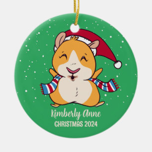 Cute Guinea Pig Christmas Snowy Winter Holiday Ceramic Tree Decoration