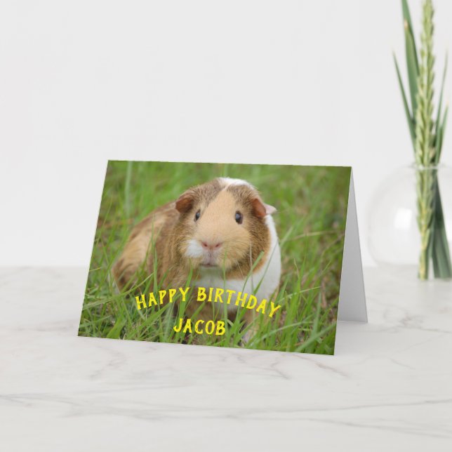 Cute Guinea Pig Custom Name Birthday Gift Animal Holiday Card (Front)