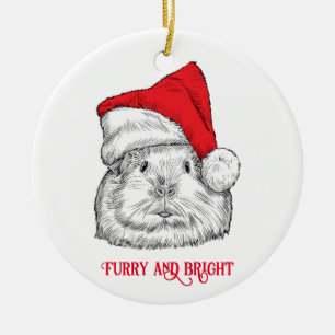 Cute Guinea Pig & dog with Christmas hat Ceramic Tree Decoration