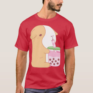 Cute Guinea Pig Drinking Strawberry Bubble Tea T-Shirt