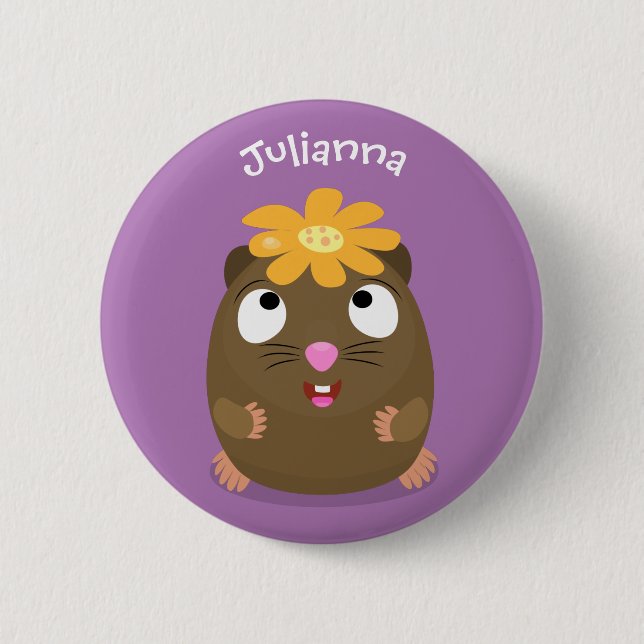 Cute guinea pig happy cartoon illustration 6 cm round badge (Front)