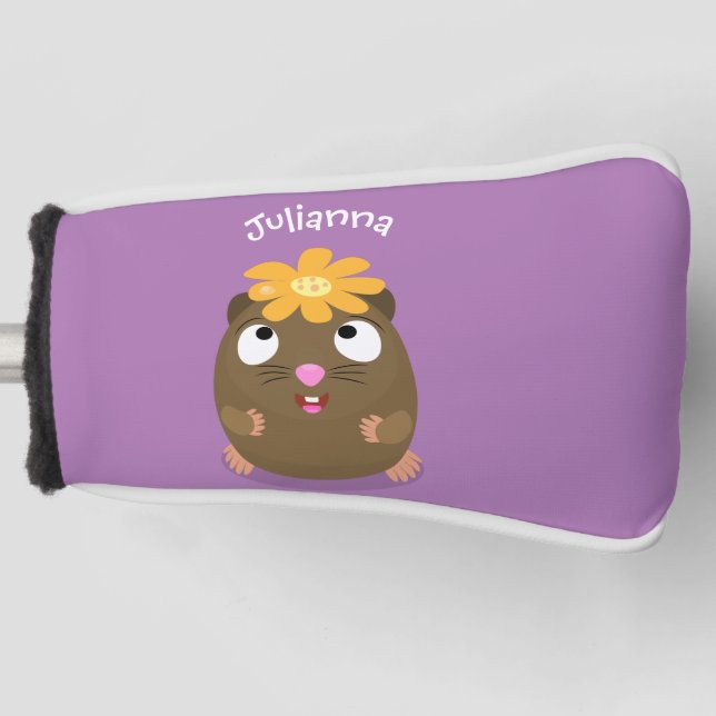 Cute guinea pig happy cartoon illustration golf head cover (Front)