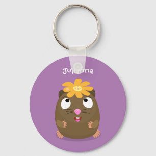 Cute guinea pig happy cartoon illustration key ring
